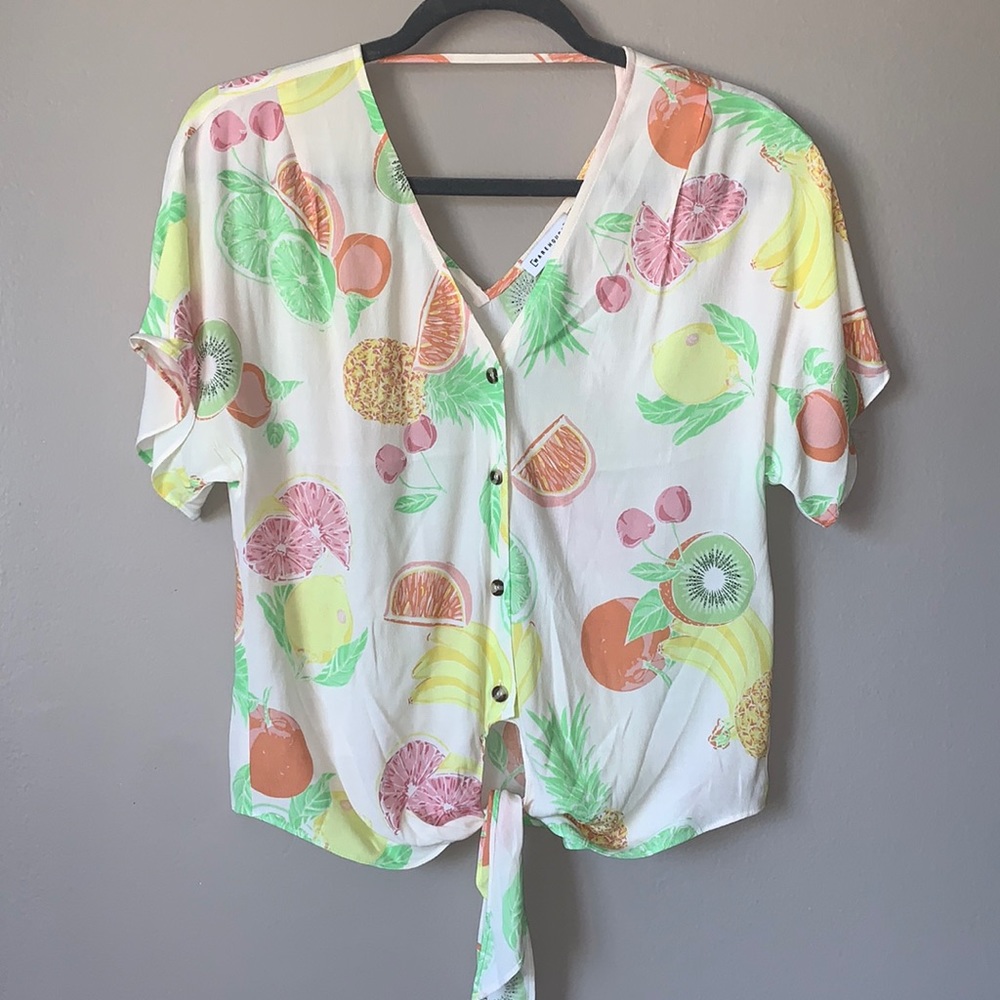 ASOS, Super Cute Tie Front Cut Out Back Button Down Fruit Pattern Top🍍